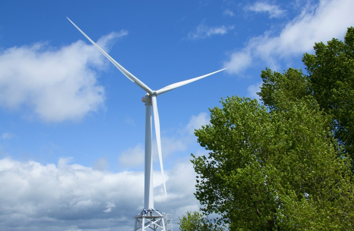 Marine renewables - A Haliade 150 offshore wind turbine in Le Carnet, Atlantic France