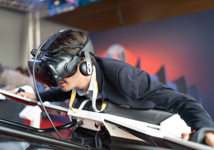 a man with augmented reality glasses at VivaTech